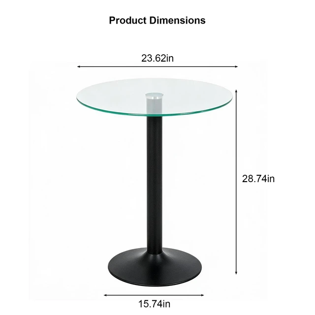 Alt view image 6 of 7 - Round Glass Side Table, 23.62 Inch Tempered Glass End Table with Black Metal Pedestal Base Small Accent for Living