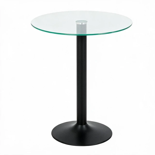 Alt view image 7 of 7 - Round Glass Side Table, 23.62 Inch Tempered Glass End Table with Black Metal Pedestal Base Small Accent for Living