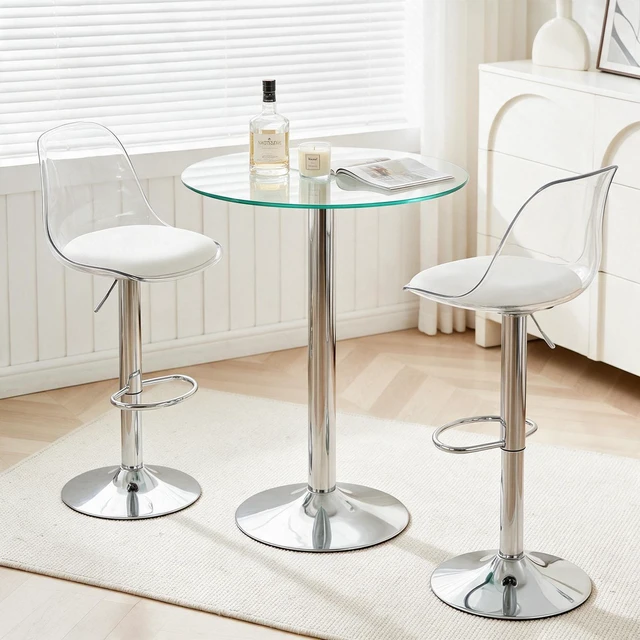 Main image of Round Glass Side Table, 23.62 Inch Tempered Glass End Table with Pedestal Base Small Accent for Living Small Spaces