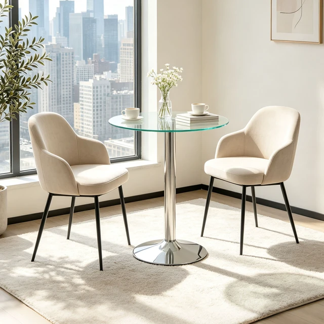 Alt view image 2 of 7 - Round Glass Side Table, 23.62 Inch Tempered Glass End Table with Pedestal Base Small Accent for Living Small Spaces