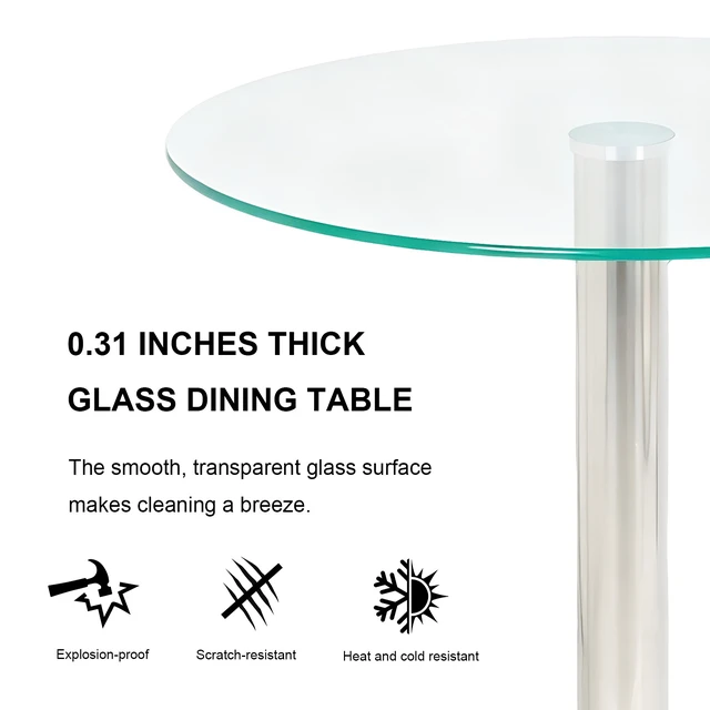 Alt view image 4 of 7 - Round Glass Side Table, 23.62 Inch Tempered Glass End Table with Pedestal Base Small Accent for Living Small Spaces