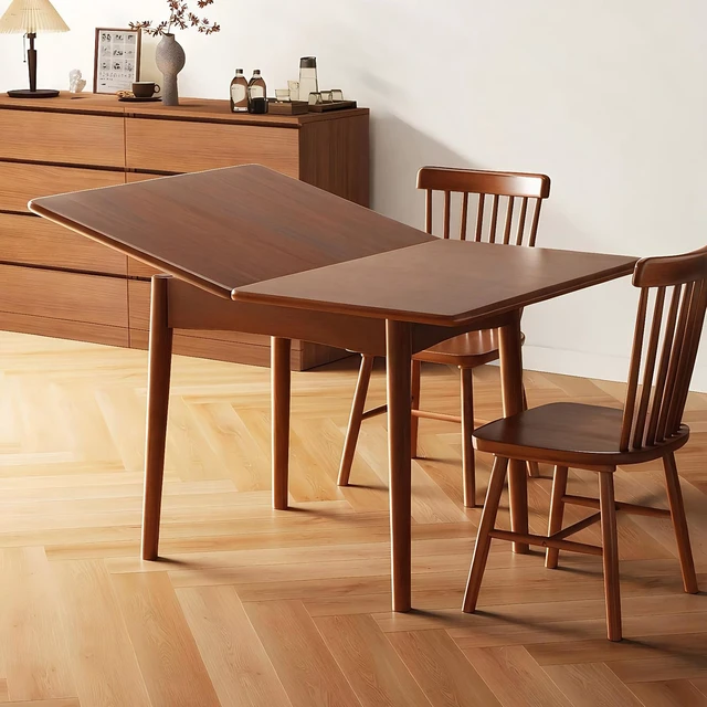 Main image of Foldable Extendable Dining Table, Solid Rubber Kitchen Table with Drop Leaf Mid-Century Rectangular Expandable Dinner