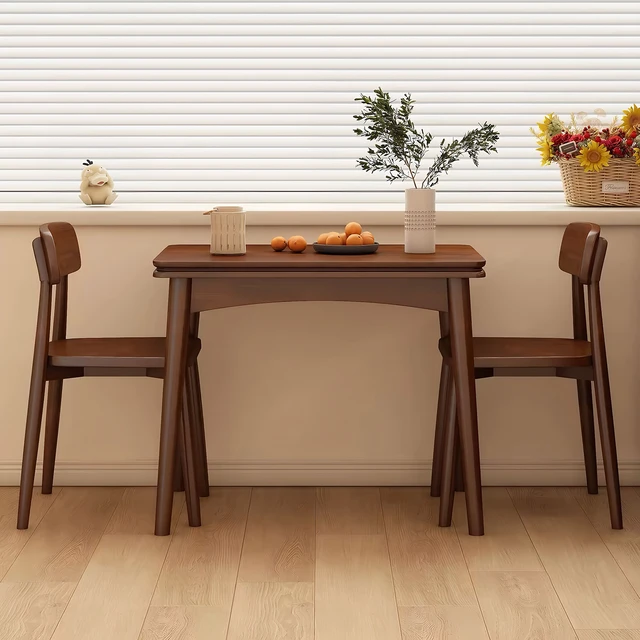 Alt view image 4 of 7 - Foldable Extendable Dining Table, Solid Rubber Kitchen Table with Drop Leaf Mid-Century Rectangular Expandable Dinner