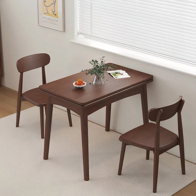 Alt view image 5 of 7 - Foldable Extendable Dining Table, Solid Rubber Kitchen Table with Drop Leaf Mid-Century Rectangular Expandable Dinner