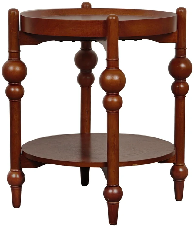Main image of Solid Round Side Table with Lower Shelf, Cherry, MDF and Rubber Wood