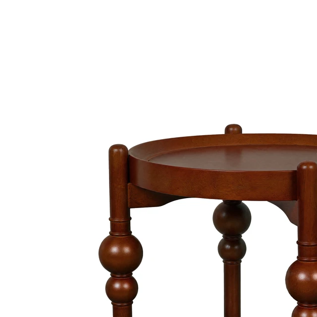 Alt view image 2 of 5 - Solid Round Side Table with Lower Shelf, Cherry, MDF and Rubber Wood