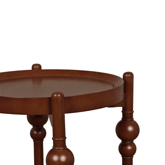 Alt view image 3 of 5 - Solid Round Side Table with Lower Shelf, Cherry, MDF and Rubber Wood