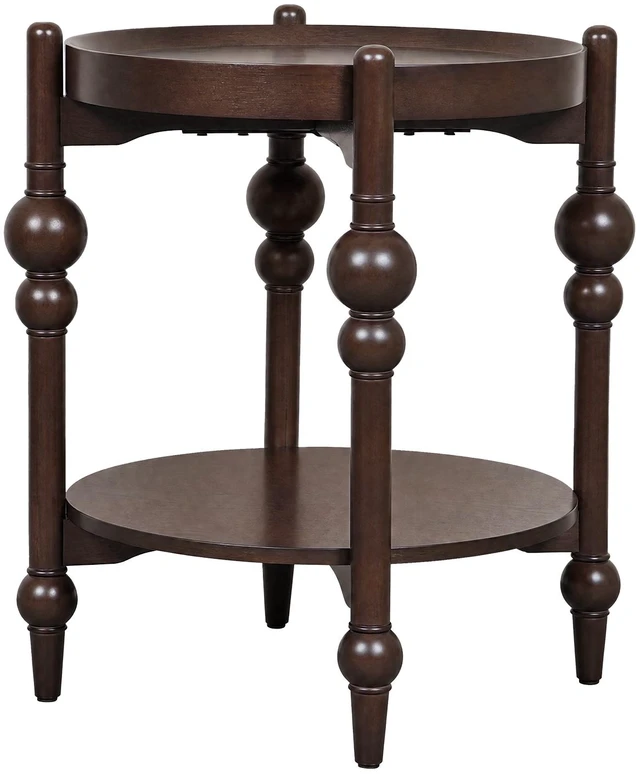Main image of Solid Round Side Table with Lower Shelf, Taupe, MDF and Rubber Wood
