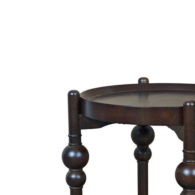 Alt view image 2 of 5 - Solid Round Side Table with Lower Shelf, Taupe, MDF and Rubber Wood
