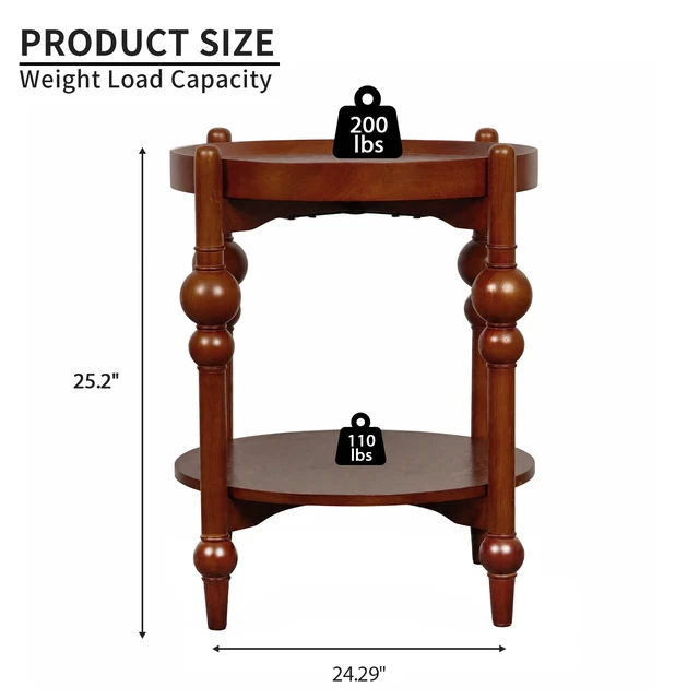 Alt view image 4 of 5 - Solid Round Side Table with Lower Shelf, Cherry, MDF and Rubber Wood