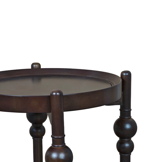 Alt view image 3 of 5 - Solid Round Side Table with Lower Shelf, Taupe, MDF and Rubber Wood
