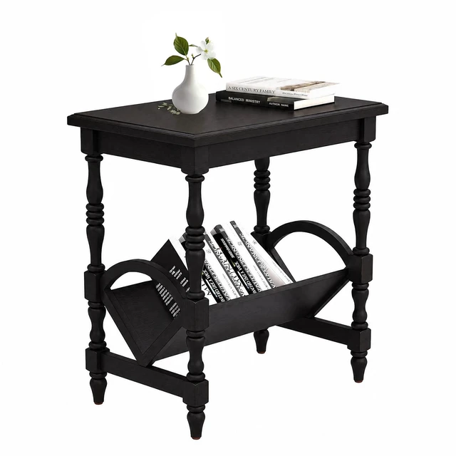 Main image of Wooden Side Table with Magazine Rack, Rubberwood Legs and Veneer Finish and Purpose Accent Furniture, Black, MDF