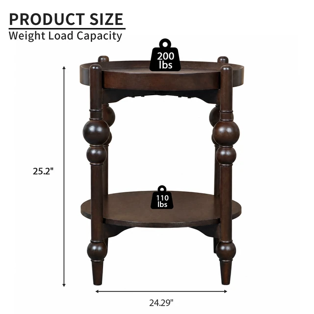 Alt view image 4 of 5 - Solid Round Side Table with Lower Shelf, Taupe, MDF and Rubber Wood