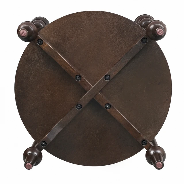 Alt view image 5 of 5 - Solid Round Side Table with Lower Shelf, Taupe, MDF and Rubber Wood