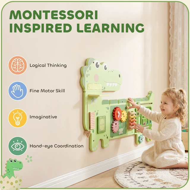 Alt view image 5 of 7 - Dinosaur Busy Board Panels, Montessori Sensory Toys for Toddlers Sensory Wall Busy Board Wall-Mounted Learning Toy
