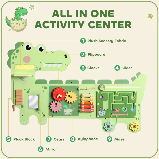 Alt view image 6 of 7 - Dinosaur Busy Board Panels, Montessori Sensory Toys for Toddlers Sensory Wall Busy Board Wall-Mounted Learning Toy