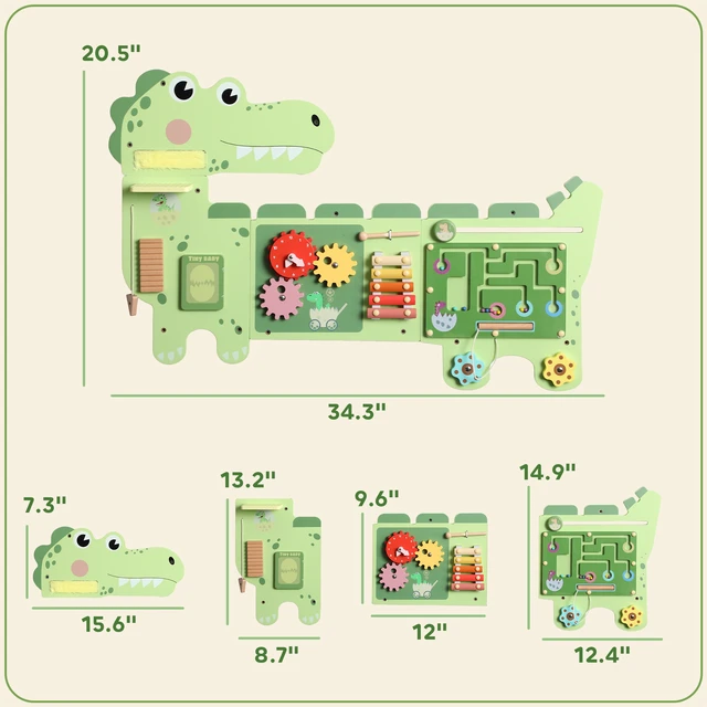 Alt view image 7 of 7 - Dinosaur Busy Board Panels, Montessori Sensory Toys for Toddlers Sensory Wall Busy Board Wall-Mounted Learning Toy