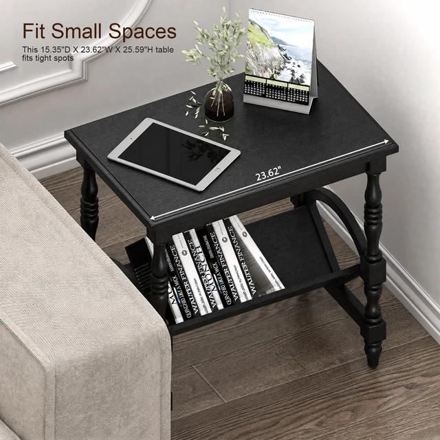 Alt view image 5 of 7 - Wooden Side Table with Magazine Rack, Rubberwood Legs and Veneer Finish and Purpose Accent Furniture, Black, MDF