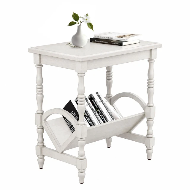 Main image of Wooden Side Table with Magazine Rack, Rubberwood Legs and Veneer Finish and Purpose Accent Furniture, Ancient White