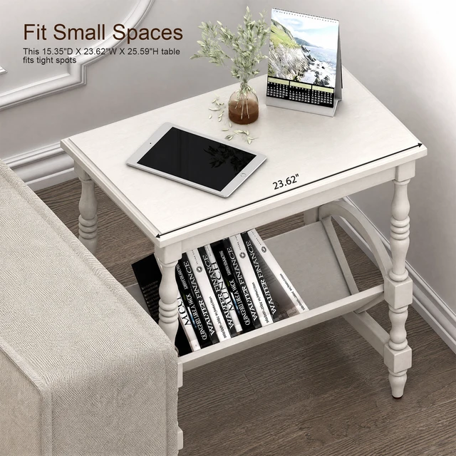 Alt view image 5 of 7 - Wooden Side Table with Magazine Rack, Rubberwood Legs and Veneer Finish and Purpose Accent Furniture, Ancient White