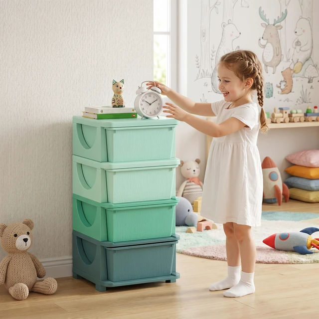 Alt view image 7 of 7 - 4 Drawers Kids Storage Unit, 4 Tier Stackable Toy Organizers and Storage Chest for Playroom Living Boys Girls Toddlers