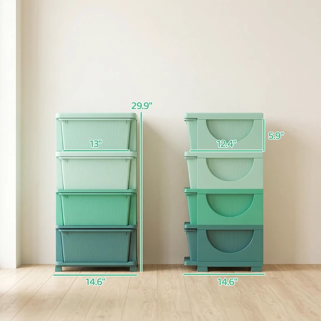 Alt view image 6 of 7 - 4 Drawers Kids Storage Unit, 4 Tier Stackable Toy Organizers and Storage Chest for Playroom Living Boys Girls Toddlers