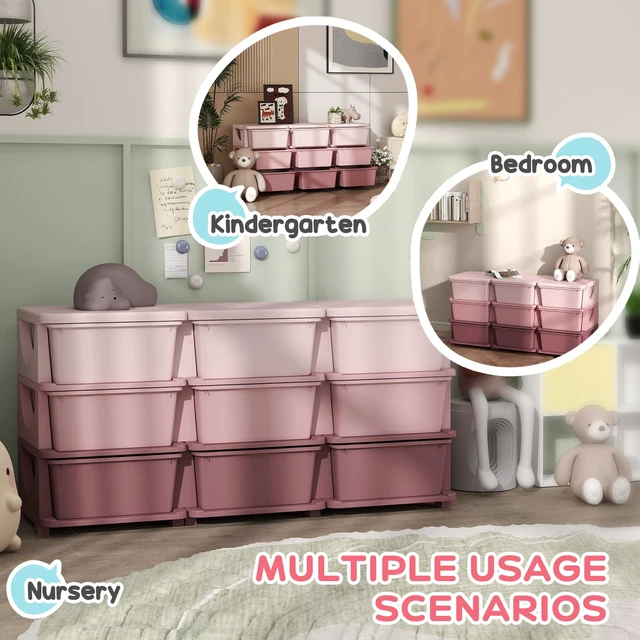 Alt view image 5 of 7 - 9 Drawers Kids Storage Unit, 3 Tier Stackable Toy Organizers and Storage Chest for Playroom Living Boys Girls Toddlers