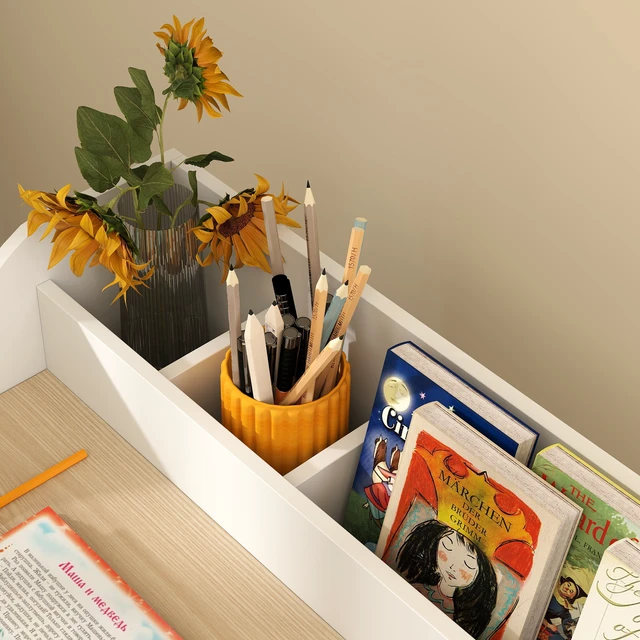Alt view image 3 of 7 - Kids Desk and Chair Set, Study Desk for Children with Storage and Shelves Wooden Children Writing Table, Natural Wood