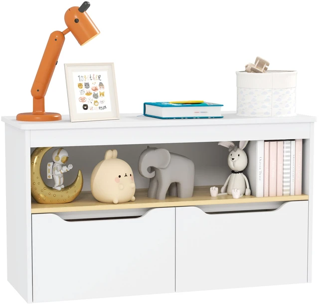 Main image of Toy Storage Organizer, Kids Bookshelf with 2 Drawers Toy Shelf Large Top Organizer for Living, White, MDF, Youth Kids