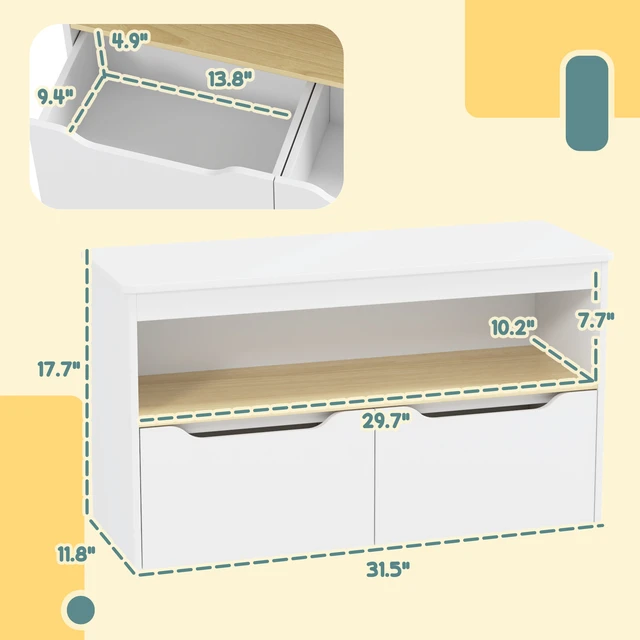 Alt view image 7 of 7 - Toy Storage Organizer, Kids Bookshelf with 2 Drawers Toy Shelf Large Top Organizer for Living, White, MDF, Youth Kids
