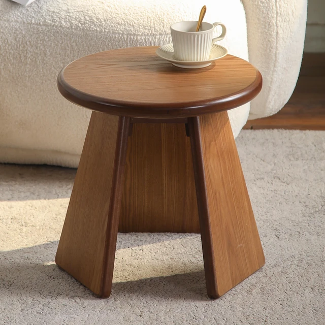 Alt view image 2 of 5 - 15.55 Inch Round Side Table, Small Wood Coffee Table with Three Slanted Legs Accent for Living, Natural Wood, Solid