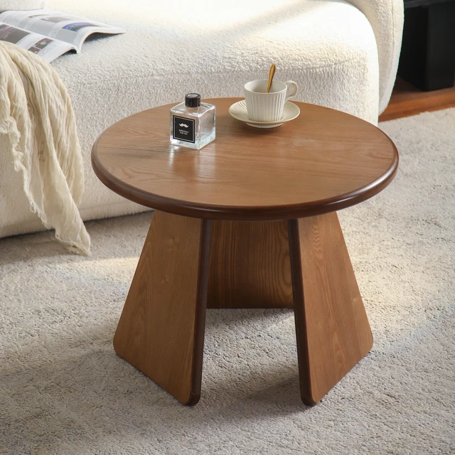 Main image of 23.23 Inch Round Side Table, Small Wood Coffee Table with Three Slanted Legs Accent for Living, Natural Wood, Solid