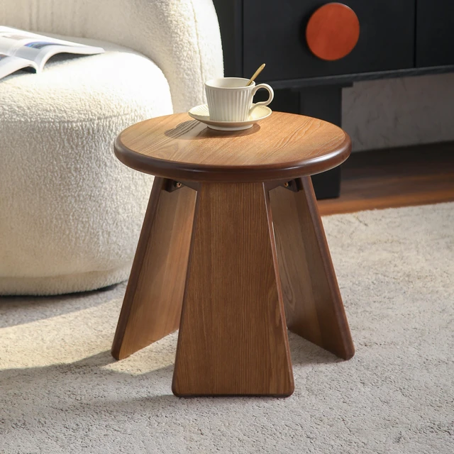 Alt view image 3 of 5 - 15.55 Inch Round Side Table, Small Wood Coffee Table with Three Slanted Legs Accent for Living, Natural Wood, Solid