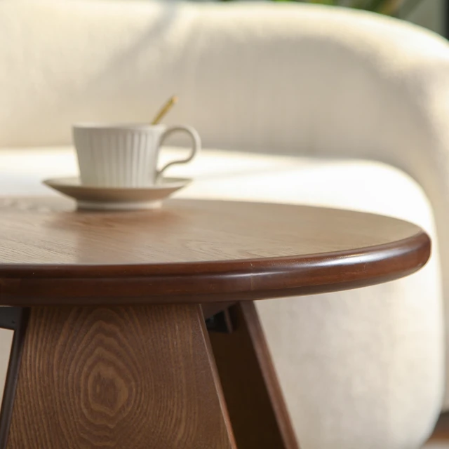 Alt view image 4 of 5 - 23.23 Inch Round Side Table, Small Wood Coffee Table with Three Slanted Legs Accent for Living, Natural Wood, Solid