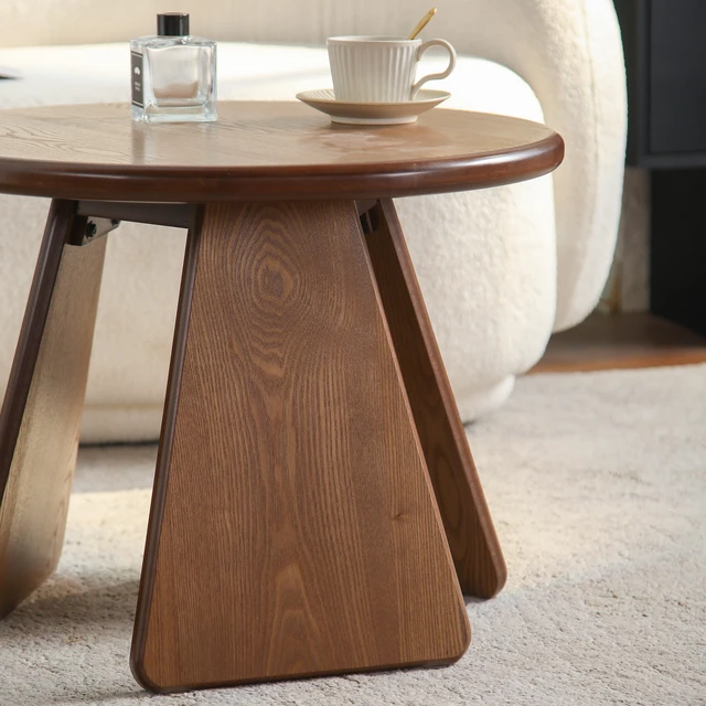 Alt view image 3 of 5 - 23.23 Inch Round Side Table, Small Wood Coffee Table with Three Slanted Legs Accent for Living, Natural Wood, Solid
