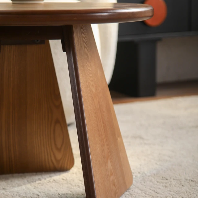 Alt view image 5 of 5 - 23.23 Inch Round Side Table, Small Wood Coffee Table with Three Slanted Legs Accent for Living, Natural Wood, Solid