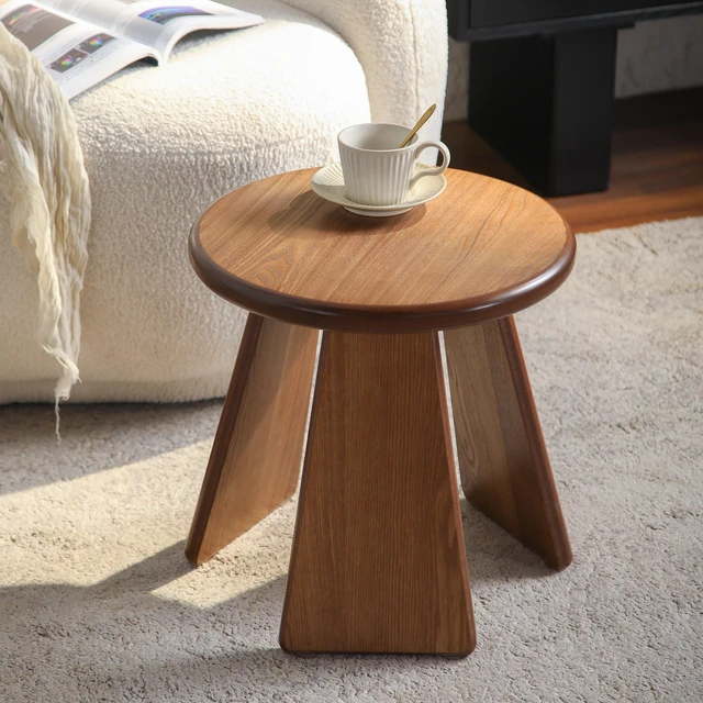 Main image of 15.55 Inch Round Side Table, Small Wood Coffee Table with Three Slanted Legs Accent for Living, Natural Wood, Solid