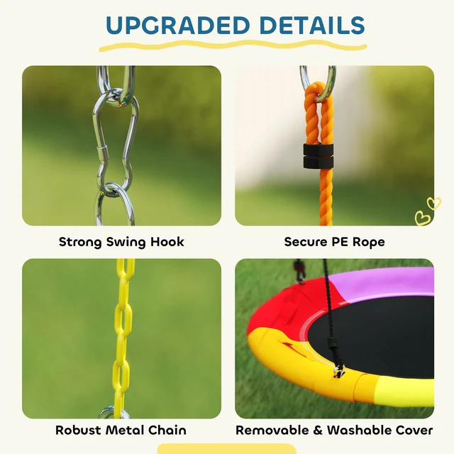 Alt view image 2 of 7 - Kids Swing Set, 770 LBS Capacity Heavy Duty Metal Outdoor Playset with Slide Saucer Swing Belt Glider and Standing