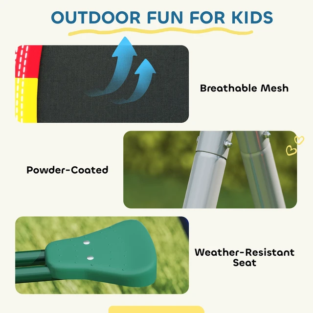 Alt view image 3 of 7 - Kids Swing Set, 770 LBS Capacity Heavy Duty Metal Outdoor Playset with Slide Saucer Swing Belt Glider and Standing