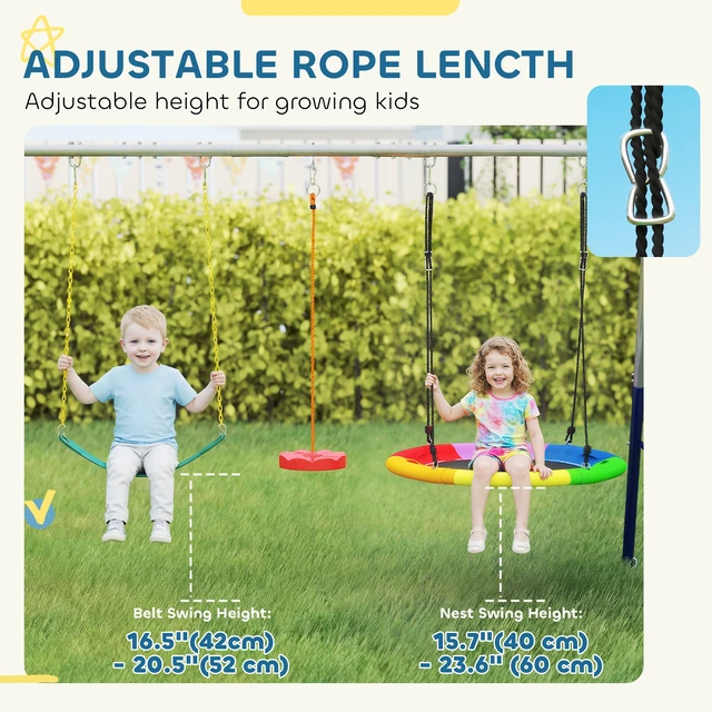 Alt view image 4 of 7 - Kids Swing Set, 770 LBS Capacity Heavy Duty Metal Outdoor Playset with Slide Saucer Swing Belt Glider and Standing