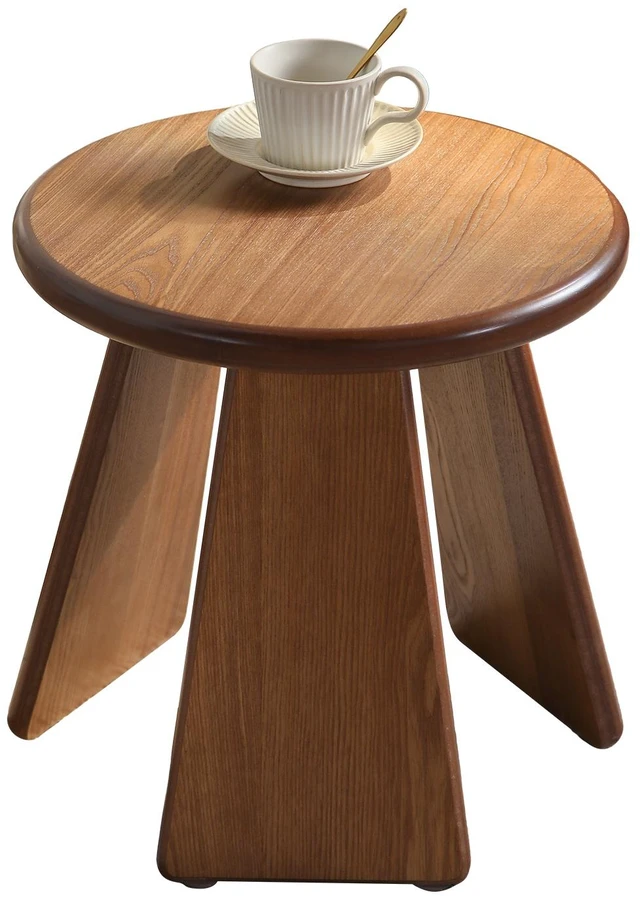 Alt view image 5 of 5 - 15.55 Inch Round Side Table, Small Wood Coffee Table with Three Slanted Legs Accent for Living, Natural Wood, Solid
