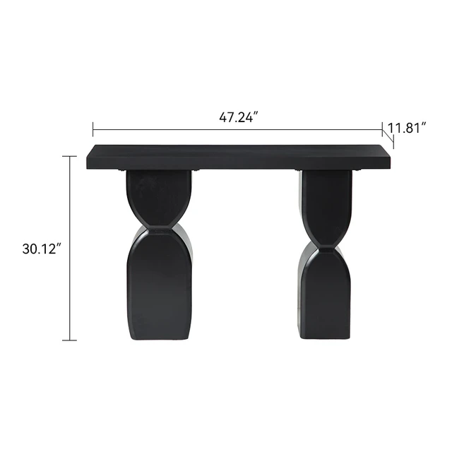 Alt view image 6 of 7 - 47.24 Inch Console Table, Irregular Shaped Entryway Table with Veneer Finish Sofa for Living and Entryway, Black, Solid