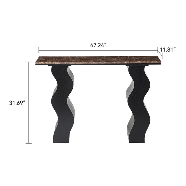 Alt view image 7 of 7 - 47.24 Inch Console Table, Entryway Table with Wave Wood Legs Mid-Century Sofa for Living and Entryway, Black, Marble