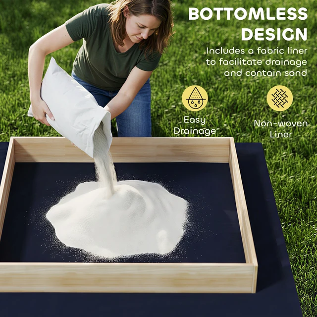 Alt view image 2 of 7 - Wooden Sandbox with Digger, Kids Sandbox Outdoor with 360° Rotating Seat Fir Sand Pit with Bottom Liner Power for Kids