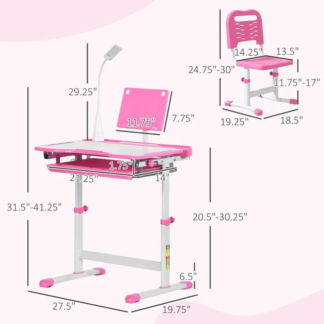 Alt view image 7 of 7 - Kids Desk and Chair Set, Height Adjustable School Desk Chair Set with Tilt Desktop USB Storage Drawer for Study