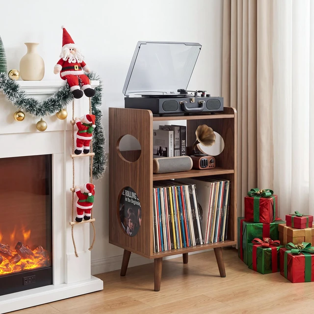 Main image of Record Player Stand, Turntable Stand with Vinyl Record Storage Charging Station and USB Ports Album Cover Display