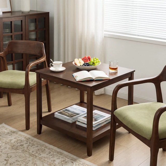 Alt view image 2 of 7 - Solid Square End Table, 2 Tier Side Table with Open Storage Shelf Multipurpose Layer Coffee Small Wooden Sofa Bedside