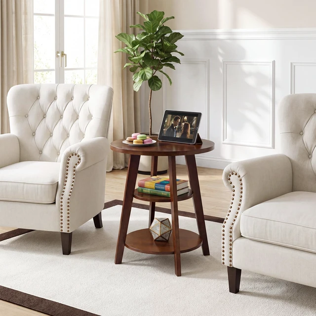 Main image of Solid 3 Tier Round End Table, 23.6 Inch Tall Side Table with Storage Shelves Nightstand Purpose Plant Stand for Living