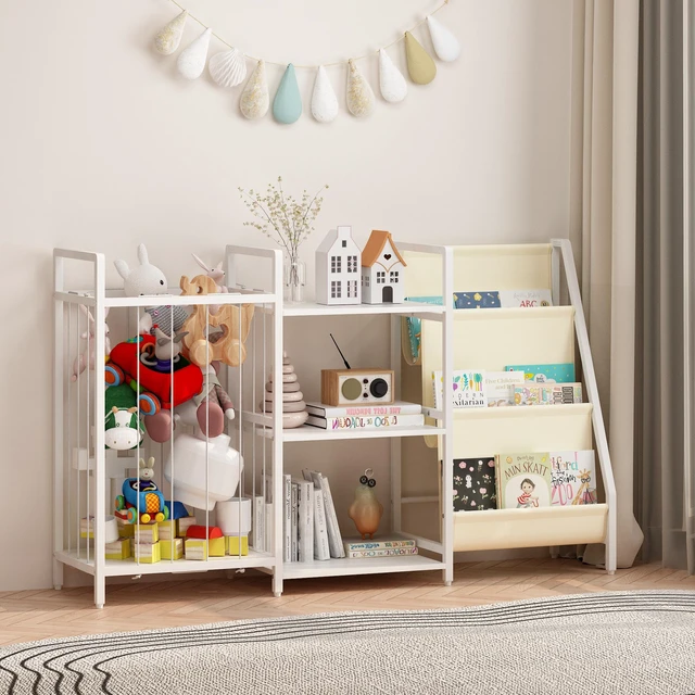 Alt view image 5 of 7 - Kids Bookshelf and Toy Storage, Book Shelf for Kids Sling Baby Bookcase with Stuffed Animal Storage Toddler Montessori