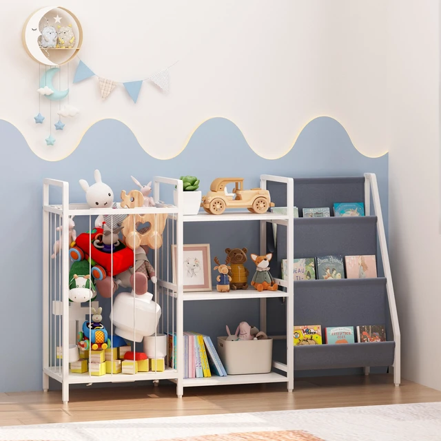 Main image of Kids Bookshelf and Toy Storage, Book Shelf for Kids Sling Baby Bookcase with Stuffed Animal Storage Toddler Montessori